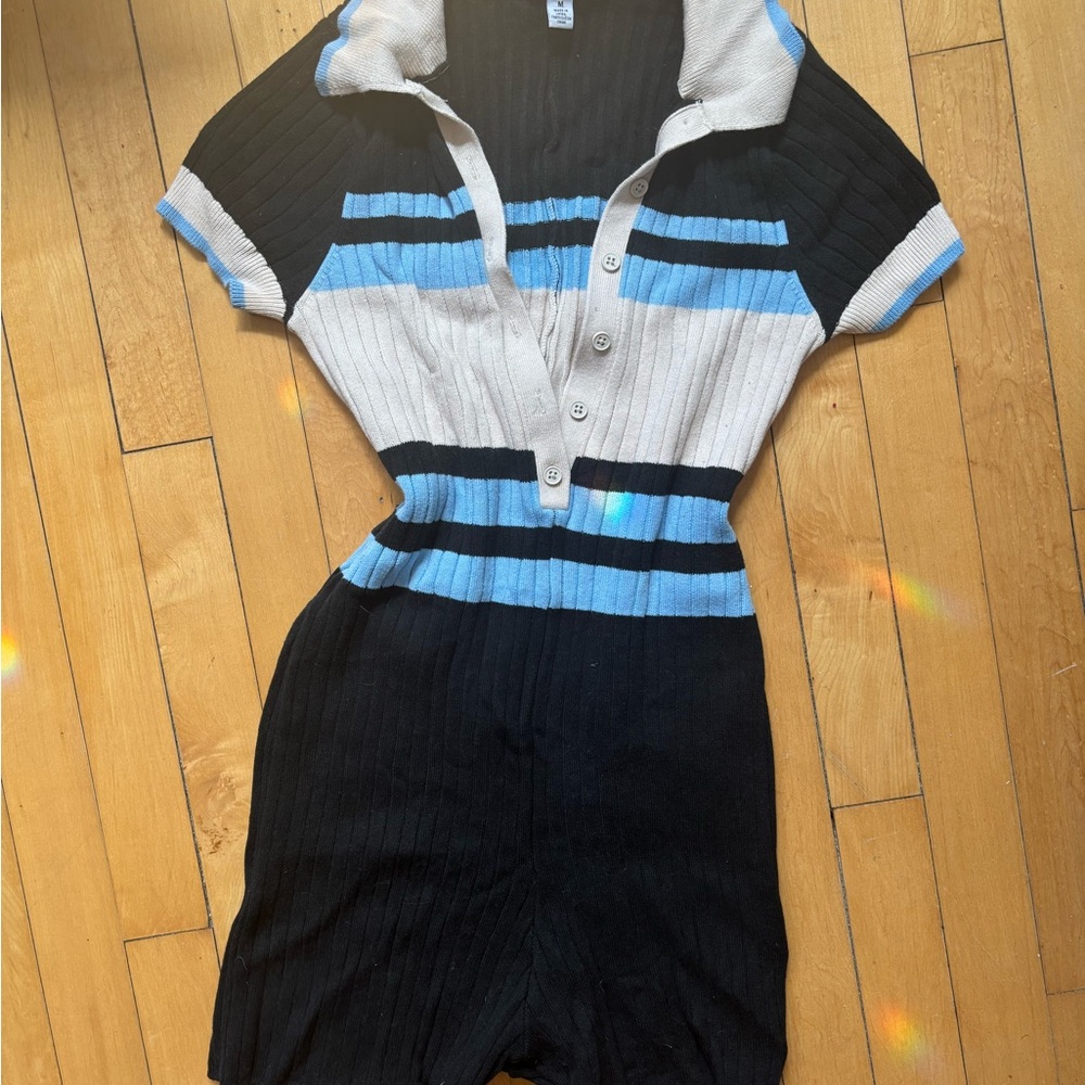 Striped Collared Knit Romper
